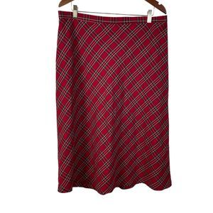 VTG Sag Harbor Womens 16 Skirt Red Tartan Plaid Midi Length Christmas Holiday